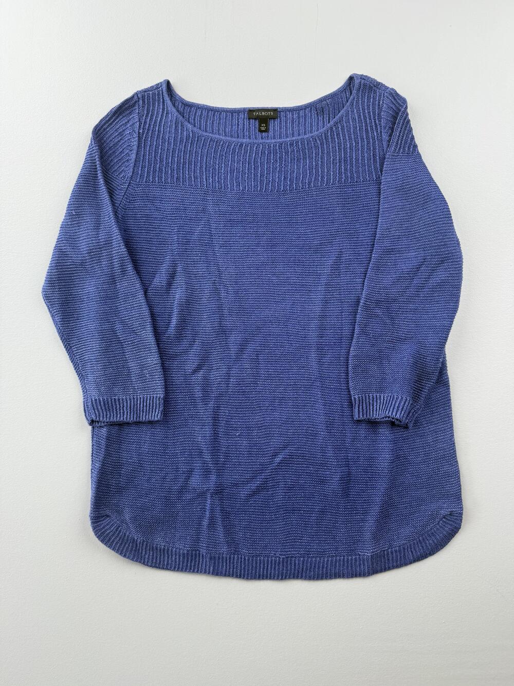 Talbots Sweater Womens XS Blue Boat Neck 3/4 Sleeve Stretch Knit Tunic